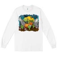 White Cemetery with Ghost Cats Long Sleeve Tee - texasbilliewilder