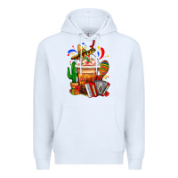 White Mexican Frappe With Cactus Sombrero And Maracas Premium Hoodie - FaDigitalArtStudio