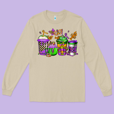 Mardi Gras Crawfish Coffee Long Sleeve Tee Designed By Jasminsmagicworld