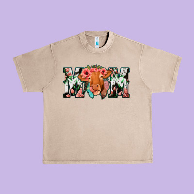 Cowhide Floral Feather Cow Mom Urban Heavy Tee Designed By Bettercallsaul
