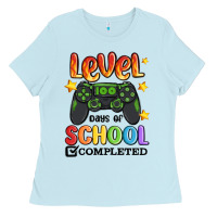 Baby Blue level 100 days of school completed Ladies Tee - MaliasSmallBusiness