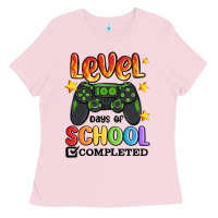 Bubblegum Pink level 100 days of school completed Ladies Tee - MaliasSmallBusiness