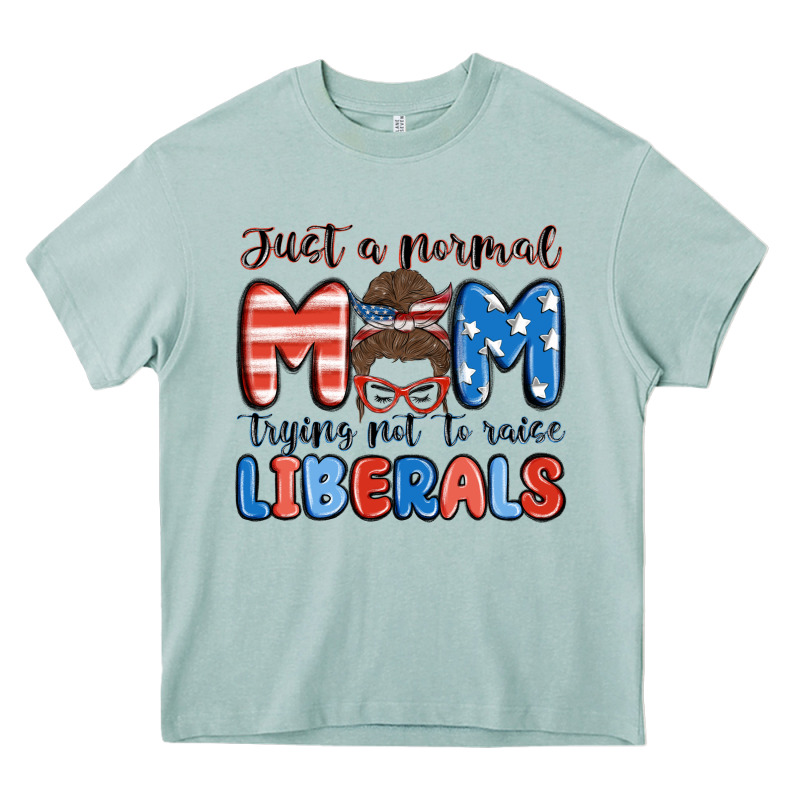 Just A Normal Mom Trying Not To Raise Liberals Heavy Core Tee by MaliasSmallBusiness | Teevron