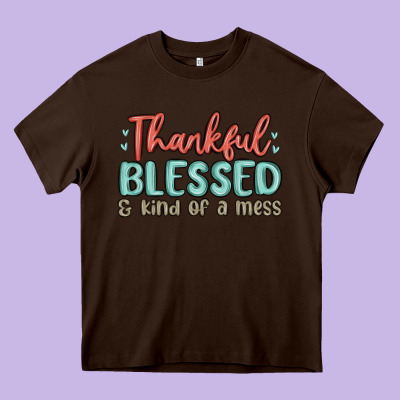 Thankful Blessed And Kind Of A Mess Heavy Core Tee Designed By Maliassmallbusiness