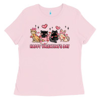 Bubblegum Pink happy valentines day cats Ladies Tee - MaliasSmallBusiness