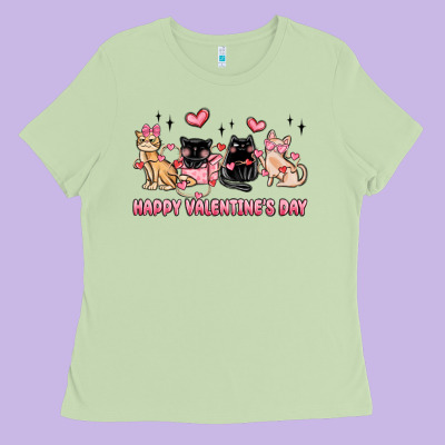 Happy Valentines Day Cats Ladies Tee Designed By Maliassmallbusiness