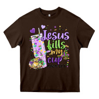Chocolate Brown mardi gras jesus fills my cup Heavy Core Tee - MaliasSmallBusiness