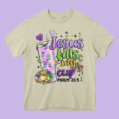 Mardi Gras Jesus Fills My Cup Heavy Core Tee Designed By Maliassmallbusiness