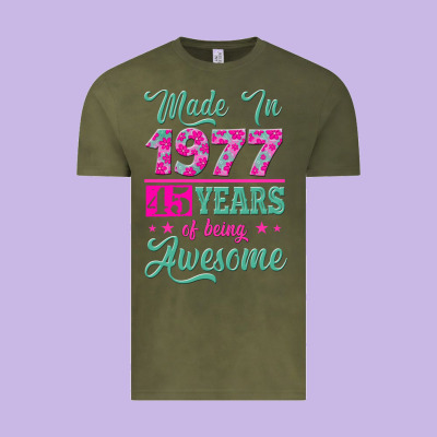 Made In 1977, 45 Years Of Being Awesome Vintage Tee Designed By Jasminsmagicworld