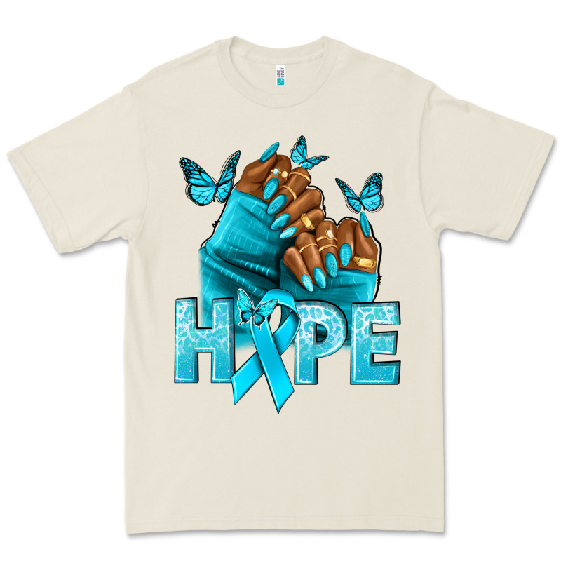 Hope Teal Ribbon Ovarian Cancer Nails Premium Tee by NancyCooperArtShop | Teevron