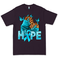 Plum Hope teal ribbon Ovarian Cancer nails Premium Tee - NancyCooperArtShop