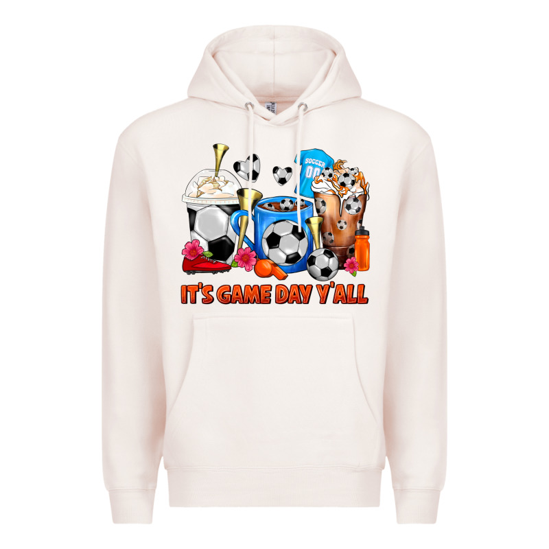 It's Game Day Y'all Soccer Coffee Cups Premium Hoodie by FaDigitalArtStudio | Teevron