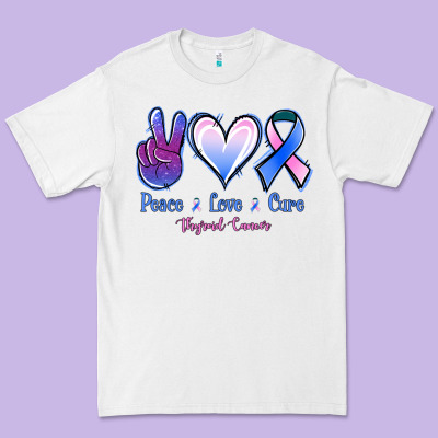 Peace Love Cure Thyroid Cancer Premium Tee Designed By Nancycooperartshop