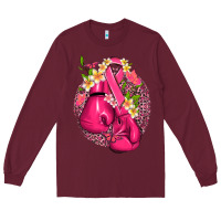 Burgundy cancer boxing gloves with ribbon Long Sleeve Tee - NancyCooperArtShop