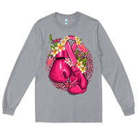 Heather Grey cancer boxing gloves with ribbon Long Sleeve Tee - NancyCooperArtShop