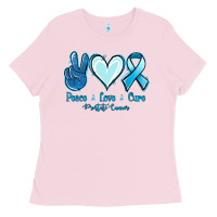 Bubblegum Pink Peace Love Cure Prostate Cancer Ladies Tee - Jasminsmagicworld