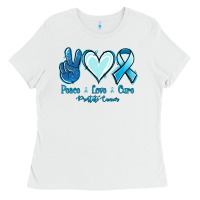 White Peace Love Cure Prostate Cancer Ladies Tee - Jasminsmagicworld