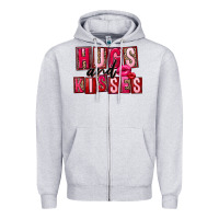 Heather Grey Hugs and kisses Valentine's Day Zipper Hoodie - FaDigitalArtStudio
