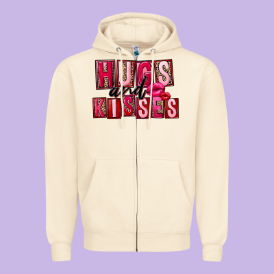 Hugs And Kisses Valentine's Day Zipper Hoodie Designed By Fadigitalartstudio