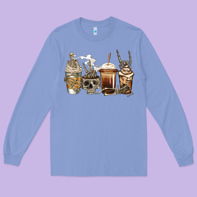 Skeleton Coffee Long Sleeve Tee Designed By Jasminsmagicworld