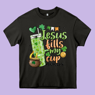 St. Patricks Day Jesus Fills My Cup Heavy Core Tee Designed By Maliassmallbusiness