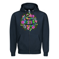 Navy Easter Day Flower Easter Zipper Hoodie - OliviaCreatesArt