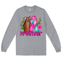 Heather Grey Previvor Breast Cancer Long Sleeve Tee - NancyCooperArtShop