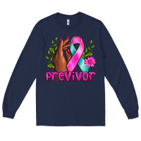 Navy Previvor Breast Cancer Long Sleeve Tee - NancyCooperArtShop