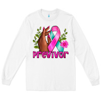 White Previvor Breast Cancer Long Sleeve Tee - NancyCooperArtShop