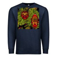 Navy african masks and monstera leaf seamless pattern Premium Sweatshirt - BundleAndBundleShop