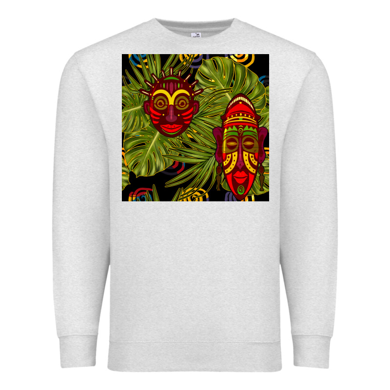 African Masks And Monstera Leaf Seamless Pattern Premium Sweatshirt by BundleAndBundleShop | Teevron