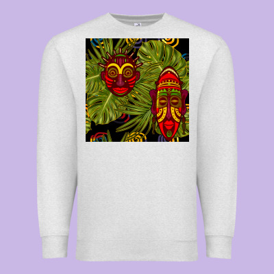 African Masks And Monstera Leaf Seamless Pattern Premium Sweatshirt Designed By Bundleandbundleshop