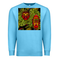 Ocean Blue african masks and monstera leaf seamless pattern Premium Sweatshirt - BundleAndBundleShop