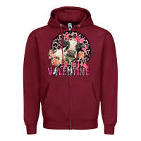 Burgundy Be my Valentine Holstein Cow Valentine's Day Zipper Hoodie - FaDigitalArtStudio