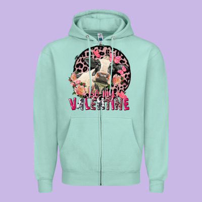 Be My Valentine Holstein Cow Valentine's Day Zipper Hoodie Designed By Fadigitalartstudio