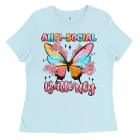 Baby Blue anti social butterfly Ladies Tee - MaliasSmallBusiness