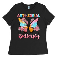 Black anti social butterfly Ladies Tee - MaliasSmallBusiness