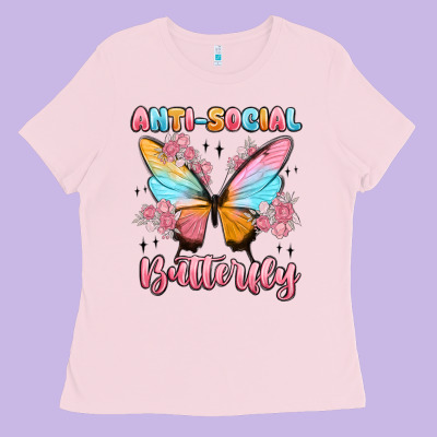 Anti Social Butterfly Ladies Tee Designed By Maliassmallbusiness