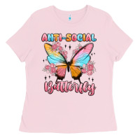 Bubblegum Pink anti social butterfly Ladies Tee - MaliasSmallBusiness