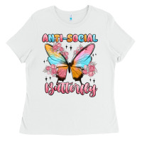 White anti social butterfly Ladies Tee - MaliasSmallBusiness