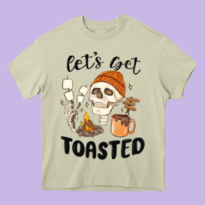 Let's Get Toasted Camping Heavy Core Tee Designed By Maliassmallbusiness