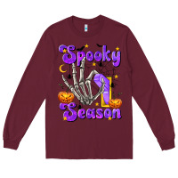 Burgundy Spooky Season On Long Sleeve Tee - texasbilliewilder