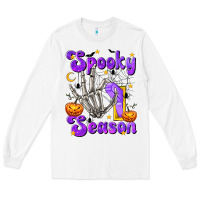 White Spooky Season On Long Sleeve Tee - texasbilliewilder