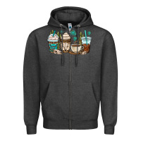 Charcoal Heather bull skull coffee cups Zipper Hoodie - OliviaCreatesArt