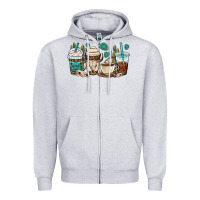 Heather Grey bull skull coffee cups Zipper Hoodie - OliviaCreatesArt