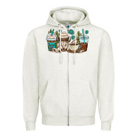Oatmeal Heather bull skull coffee cups Zipper Hoodie - OliviaCreatesArt