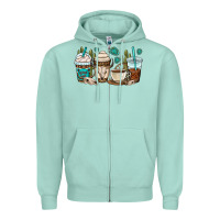 Seafoam bull skull coffee cups Zipper Hoodie - OliviaCreatesArt