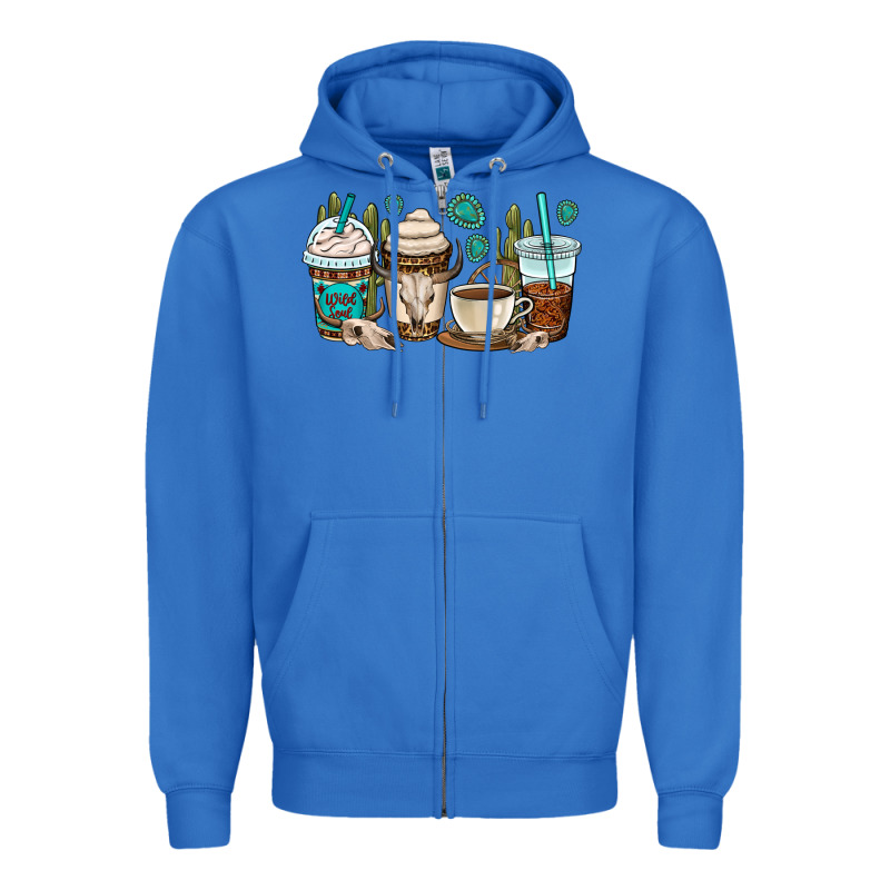 Bull Skull Coffee Cups Zipper Hoodie by OliviaCreatesArt | Teevron