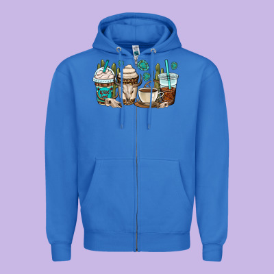 Bull Skull Coffee Cups Zipper Hoodie Designed By Oliviacreatesart