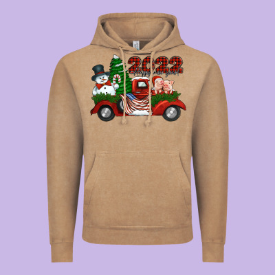 Happy New Year 2022 Christmas Truck With American Flag Vintage Hoodie Designed By Jasminsmagicworld